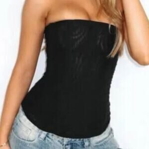 Emerson Lang Black Faux Suede Strapless Bustier Coquette Edgy Y2K Top Med NWT